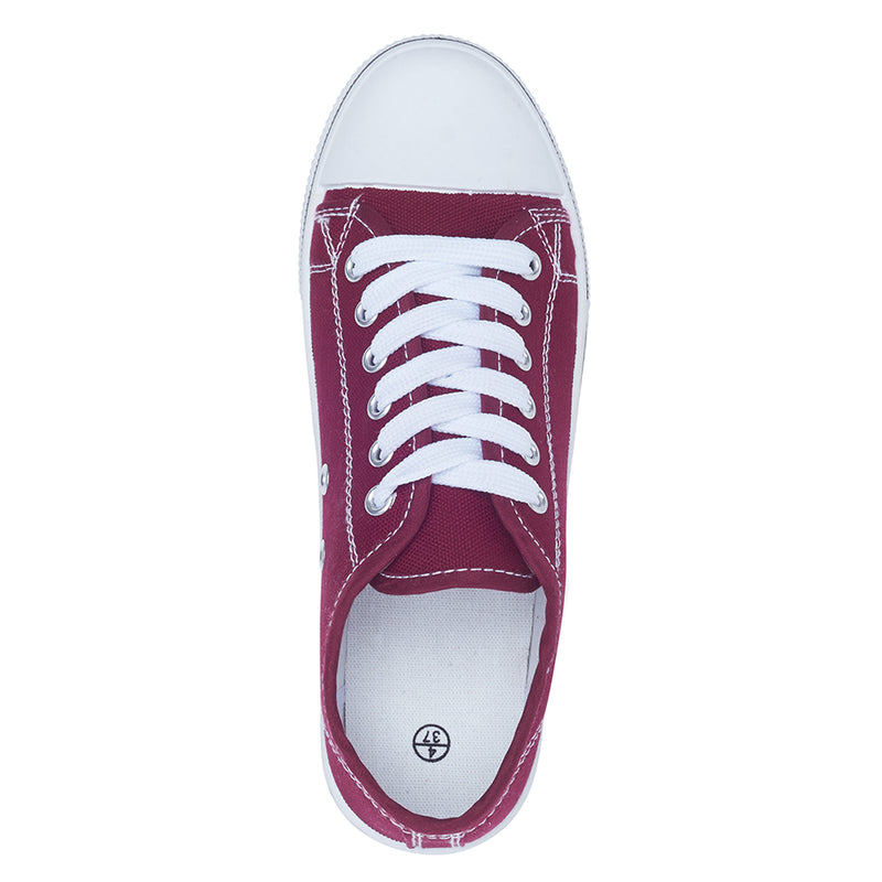 Wine White Flat Casual Lace Up Sneaker