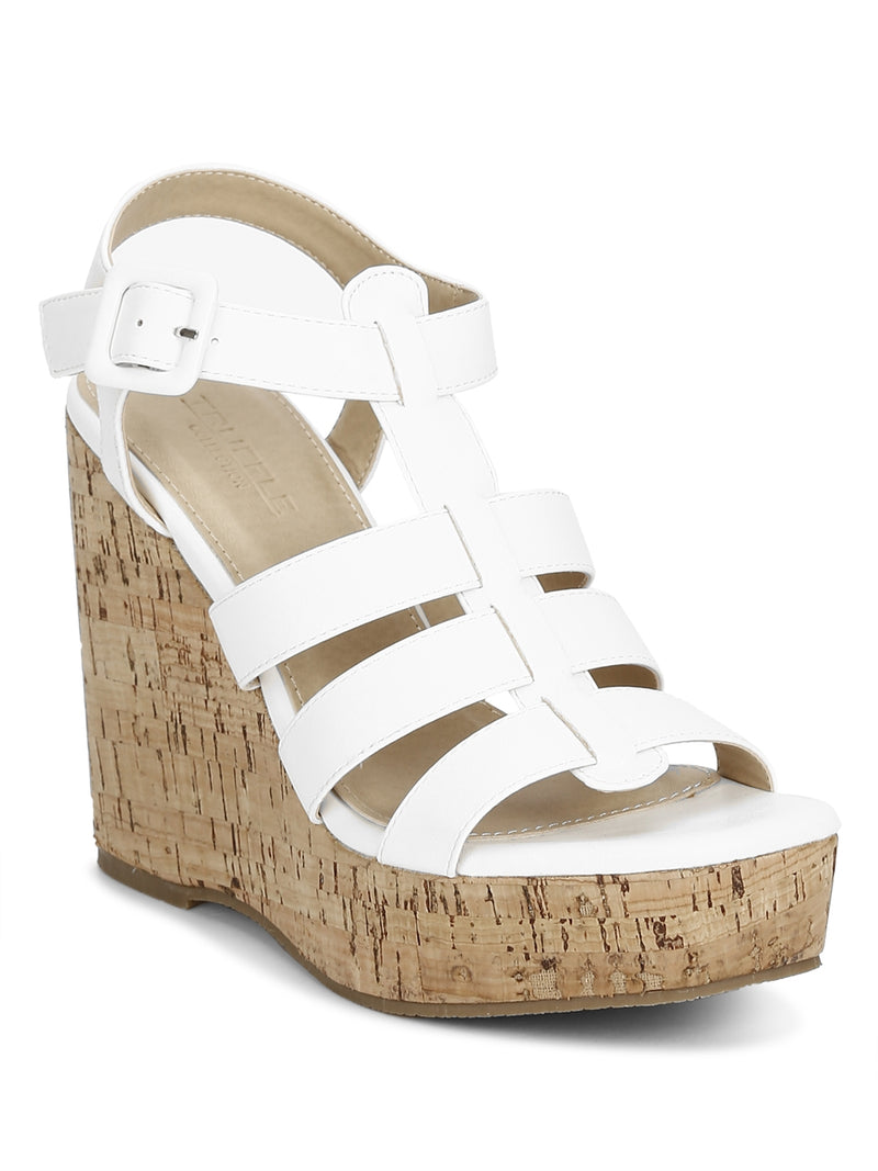 White Pu Strapped Wedges