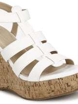 White Pu Strapped Wedges