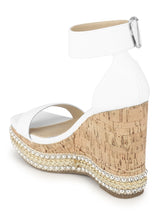 White PU Embellished Wedges