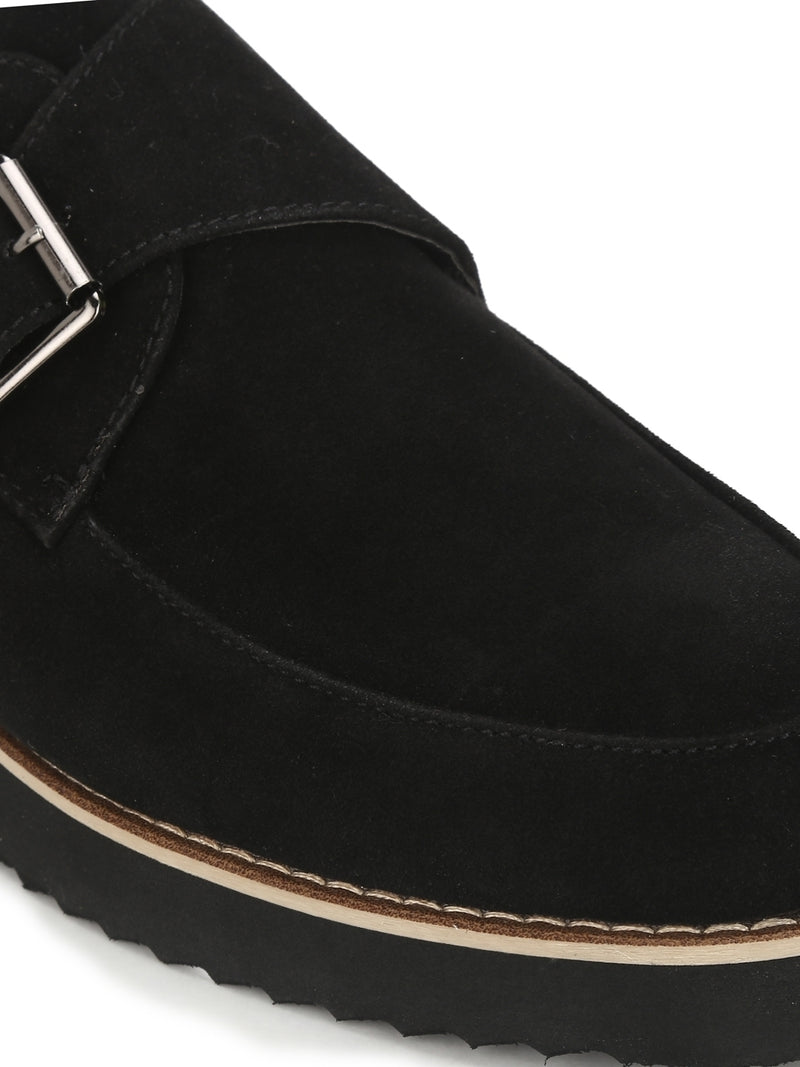 Black Micro Buckle Cleated Bottom Men Loafers