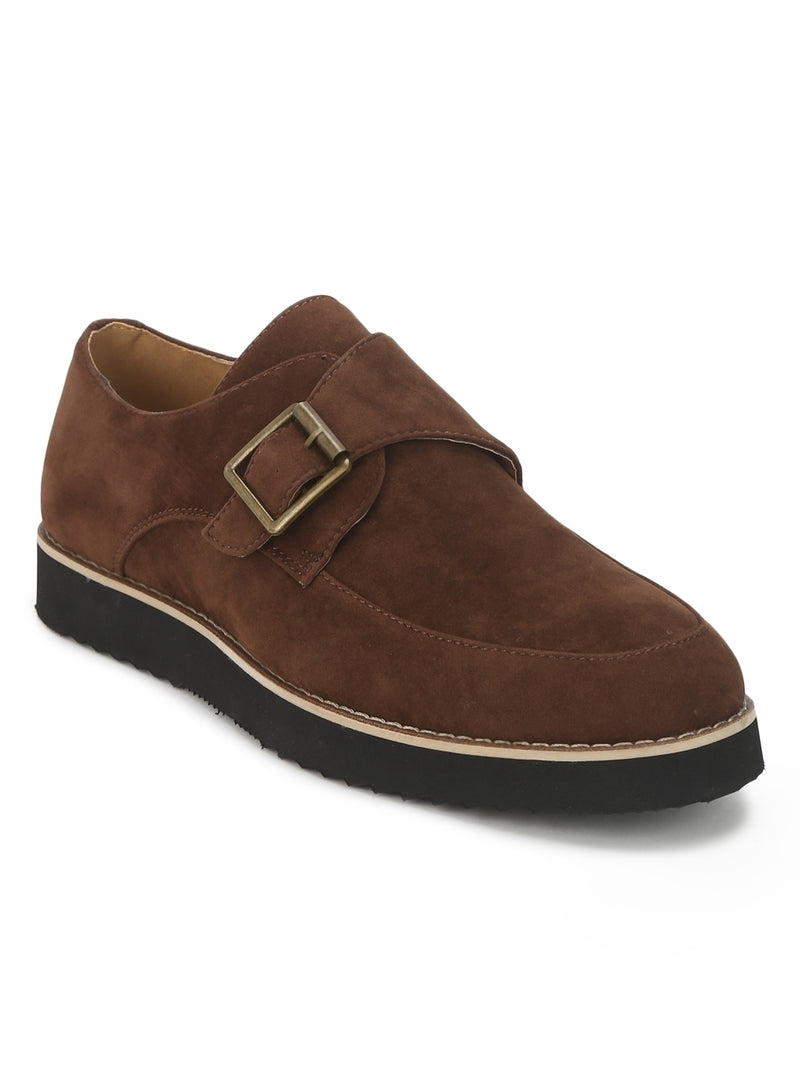 Brown Micro Buckle Cleated Bottom Men Loafers