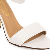 White Block Ankle Strap Heel Sandal