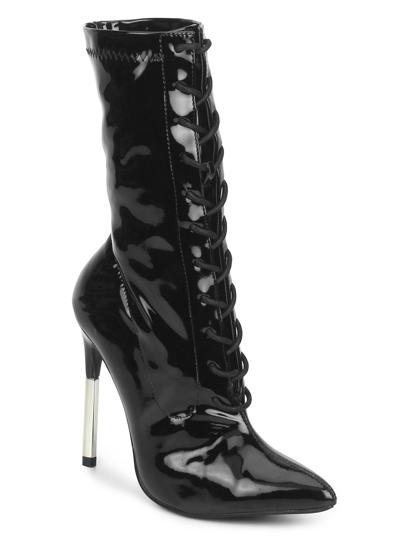 Black Patent Pointy Toe Stiletto Boots