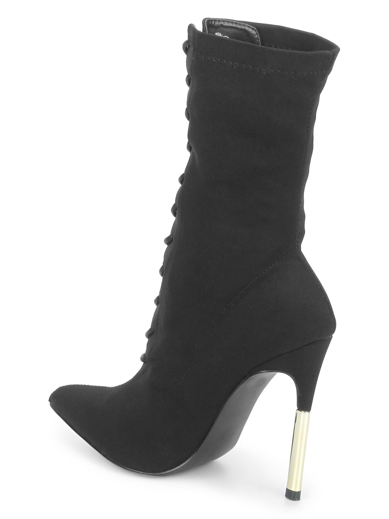 Black Lycra Pointy Toe Stiletto Boots