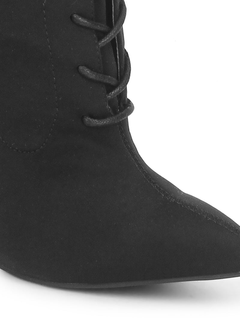 Black Lycra Pointy Toe Stiletto Boots