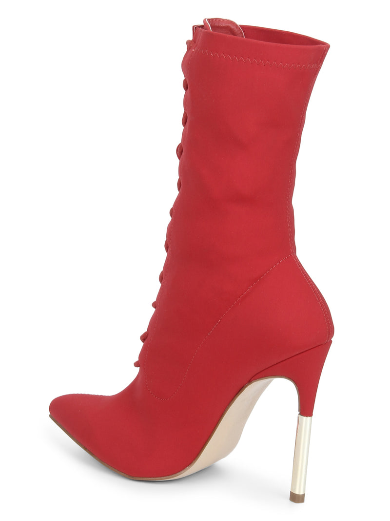 Red Lycra Pointy Toe Stiletto Boots