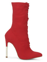 Red Lycra Pointy Toe Stiletto Boots
