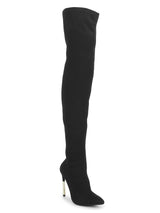 Black Lycra Pointy Toe Thigh High Boots