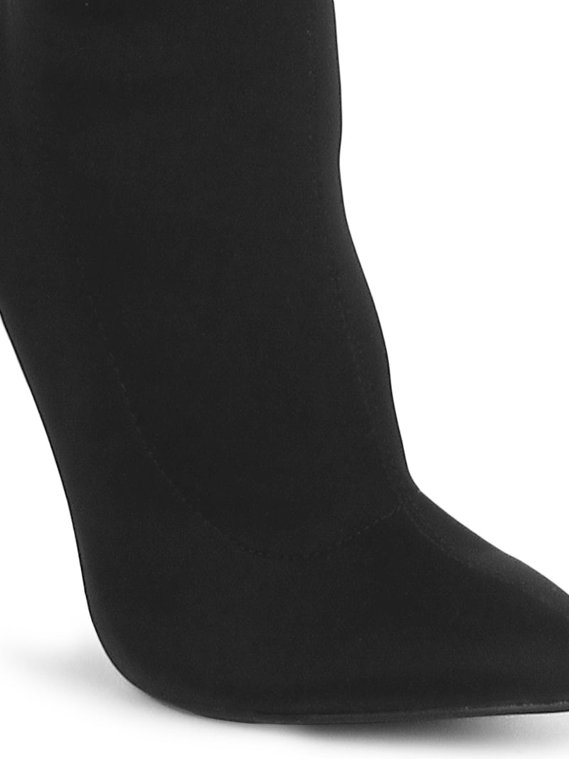 Black Lycra Pointy Toe Thigh High Boots