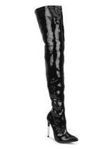 Black Patent Pointy Toe Thigh High Boots
