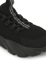 Black Knitted Cleated Bottom Lace-Up Chunky Sneakers