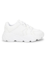 Total White Cleated Bottom Lace-Up Chunky Sneakers