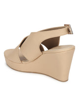 Nude PU Wedges With Crossover Straps