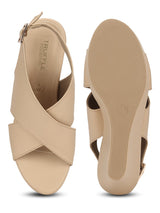 Nude PU Wedges With Crossover Straps