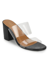 Black PU Slip Ons With Clear Straps