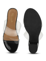 Black PU Slip Ons With Clear Straps
