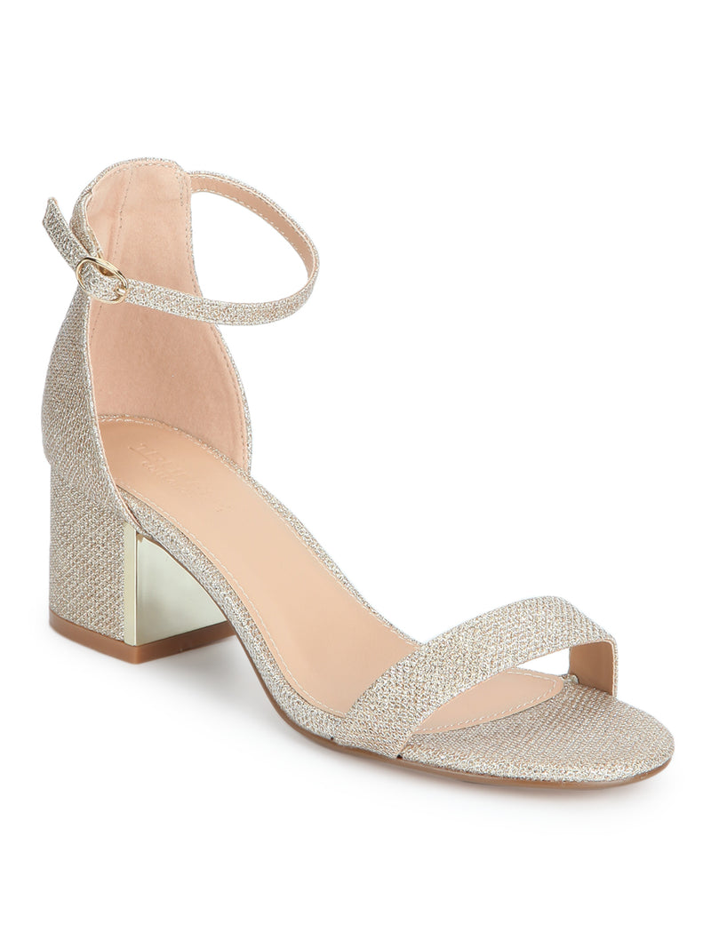 Champagne Silver Double Shaded Low Block Heels