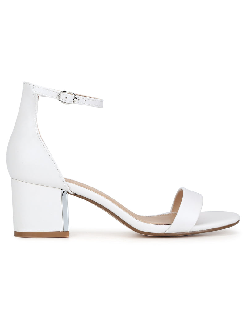 White PU Double Shaded Low Block Heels