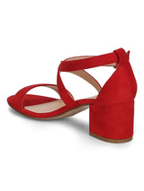 Red Micro Crossover Strap Low Block Heels