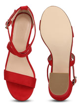 Red Micro Crossover Strap Low Block Heels