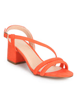 Orange Micro Double Strap Low Block Heels