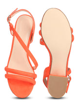 Orange Micro Double Strap Low Block Heels