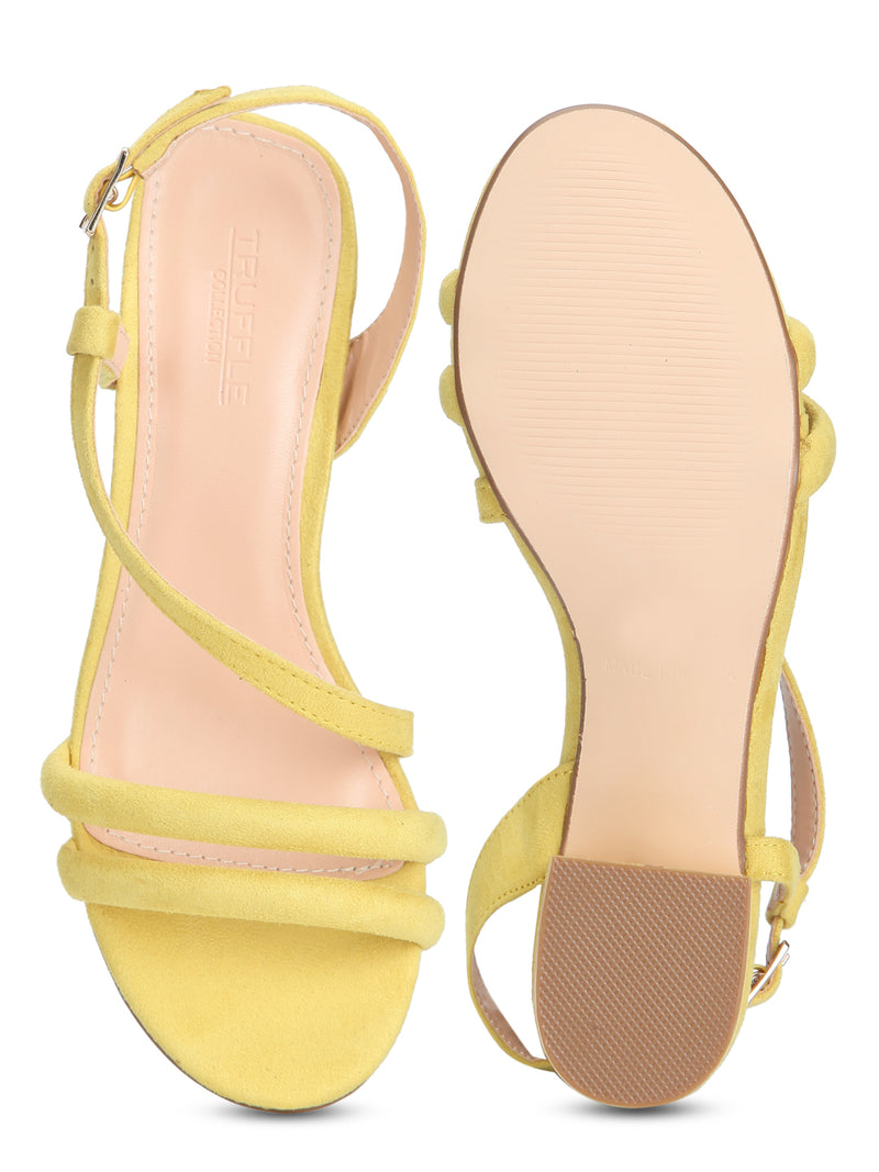 Yellow Micro Double Strap Low Block Heels