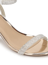Rose Gold Metallic PU Diamante Low Block Heels