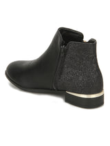 Black Glitter Micro Zipped Detail Ankle Boots