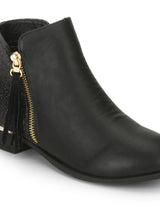 Black Glitter Micro Zipped Detail Ankle Boots