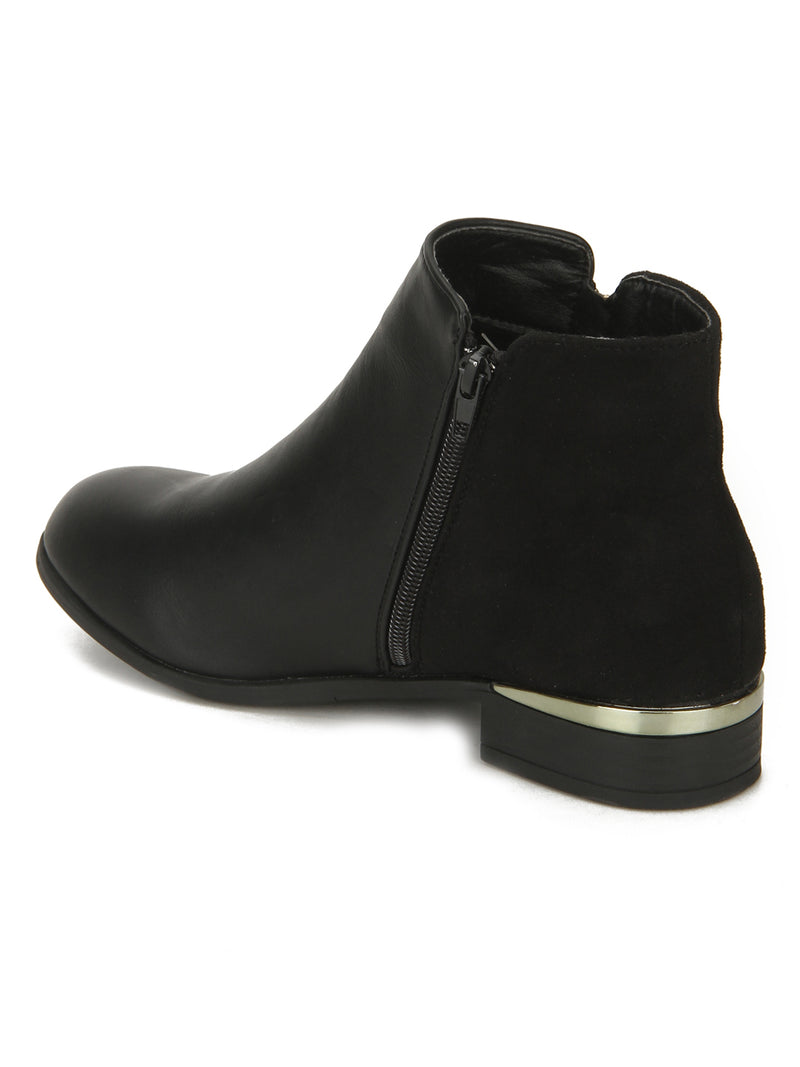 Black Pu Zipped Detail Ankle Boots