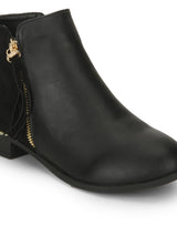 Black Pu Zipped Detail Ankle Boots