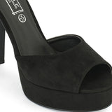 Black Embroidery Block Heel Sandals