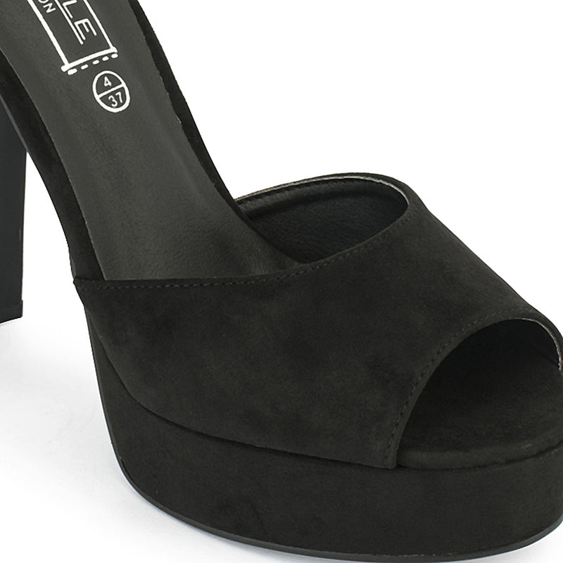 Black Embroidery Block Heel Sandals