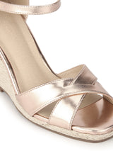 Rose Gold PU Woven Wedge Heel Sandals