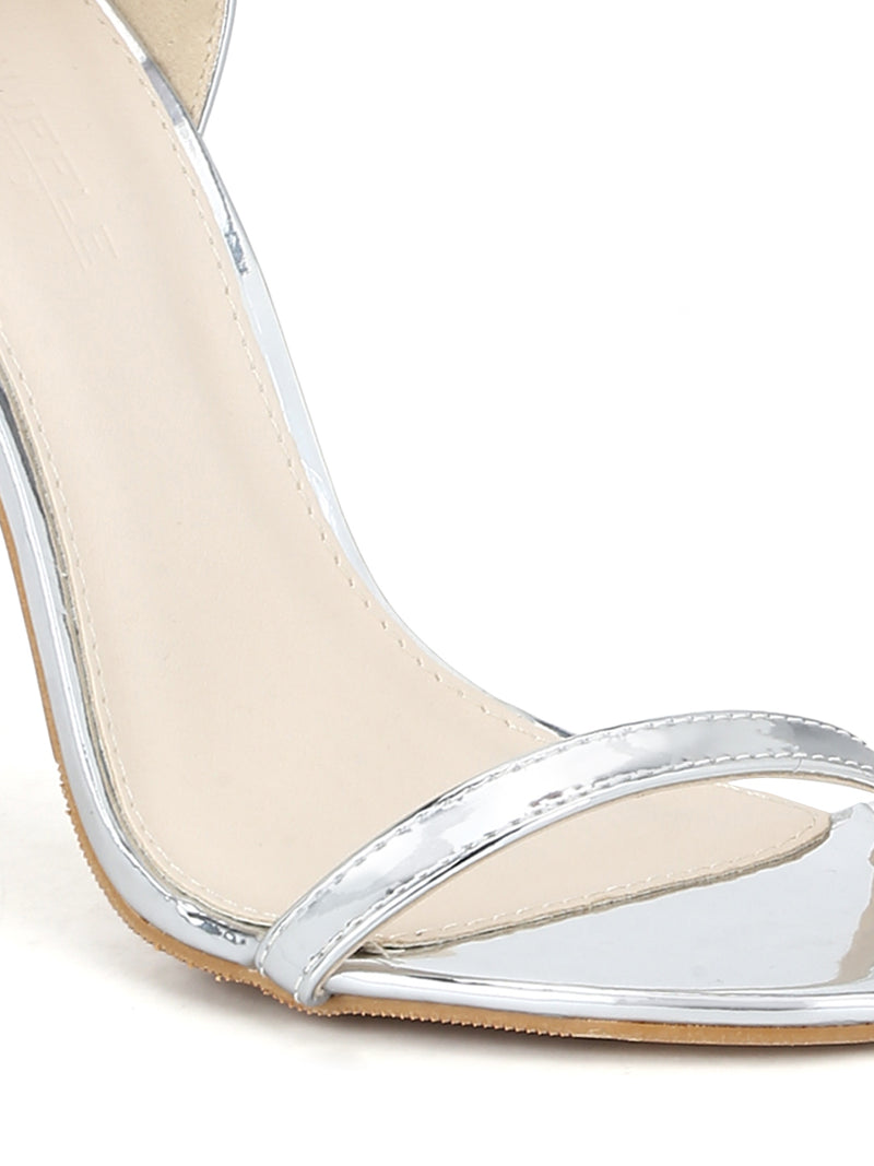 Silver PU Barely There Stilettos Synthetic