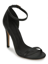 Total Black PU Stiletto Barely There Sandals