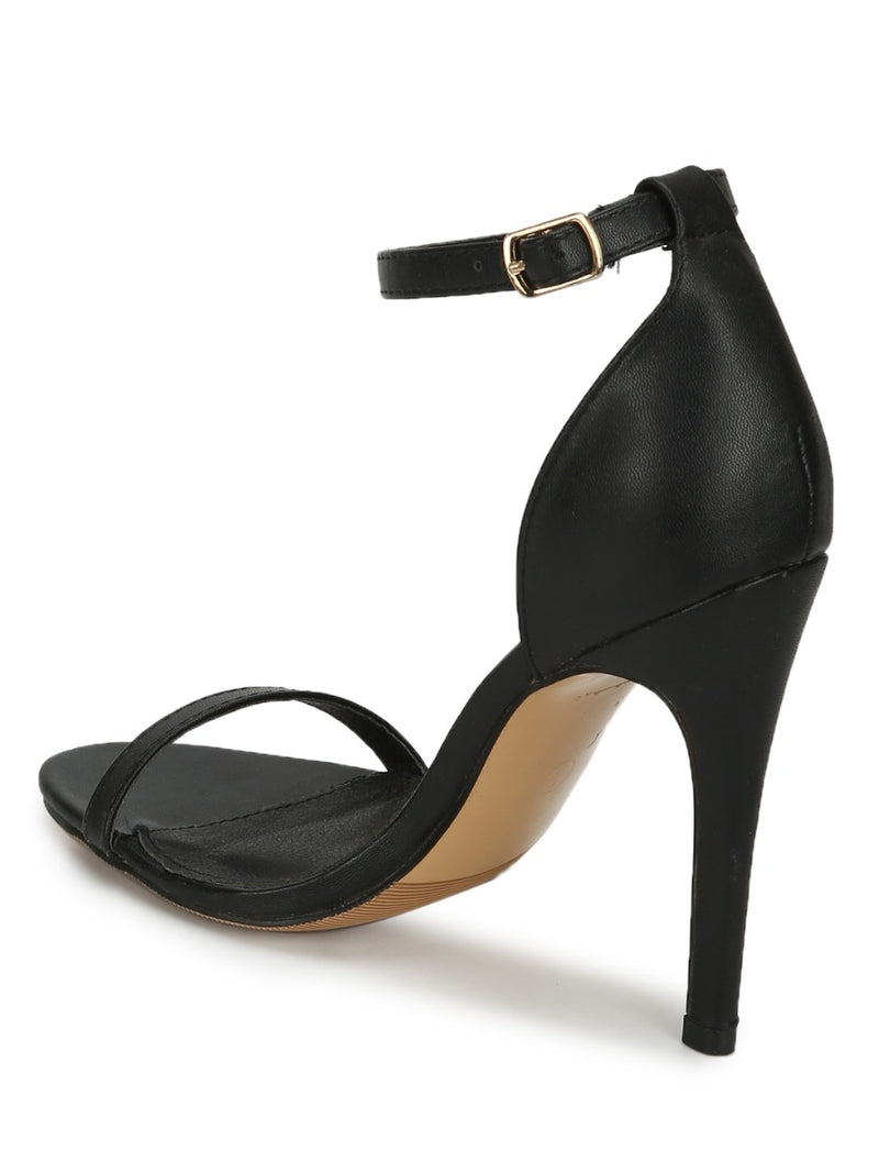 Total Black PU Stiletto Barely There Sandals