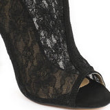 Black Lace Open Toe Stilleto Ankle Boots