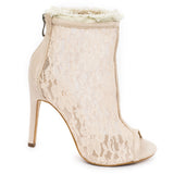 Nude Lace Open Toe Stilleto Ankle Boots