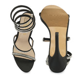 Black Stiletto Jewel Wrap Around Sandals