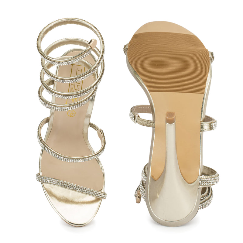 Gold Stiletto Jewel Wrap Around Sandals