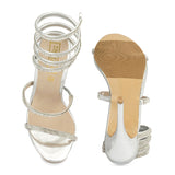 Silver Stiletto Jewel Wrap Around Sandals