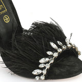 Black Diamante Feather High Heels