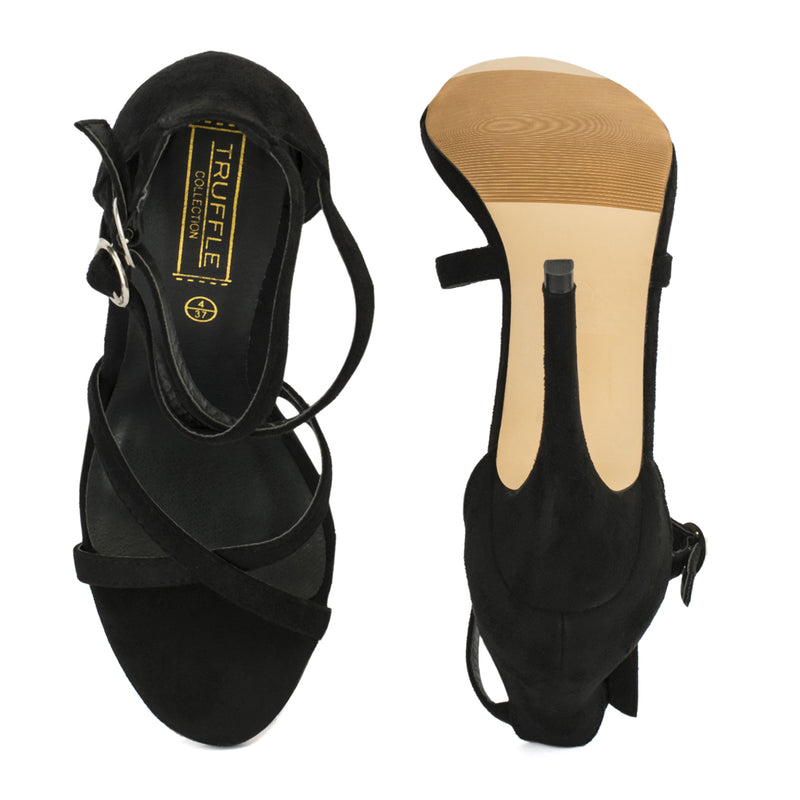 Black Strappy Crossover High Heel Sandals
