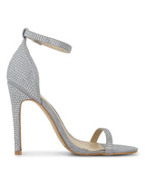 Grey Mircrofibre Diamante Ankle Strap Stiletto Heels