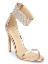 Rose Gold Metallic Diamant Ankle Strap Stiletto Heels