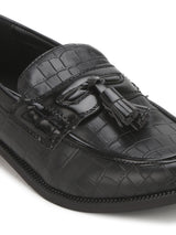 Black Croc Tassel Men Loafers