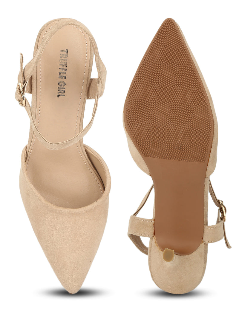 Nude Cone Pump Ankle Strap Stiletto Heels